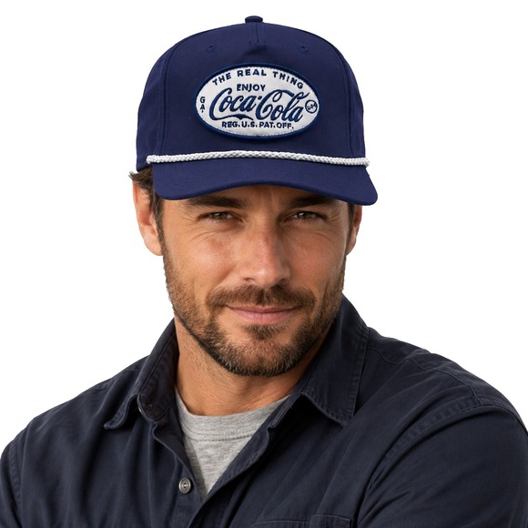 Coca-Cola Mad Engine Mens OSFM Navy Blue Snapback Rope Hat Retro Cap RN0101531